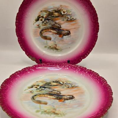 LOT 175K: Circa 1890s Antique Porcelain J.S. Germany Fish Serving Platter, Gravy Boat/ Spouted Bowl, and 5 Plates