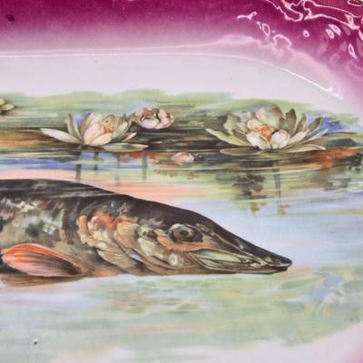 LOT 175K: Circa 1890s Antique Porcelain J.S. Germany Fish Serving Platter, Gravy Boat/ Spouted Bowl, and 5 Plates