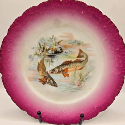 LOT 175K: Circa 1890s Antique Porcelain J.S. Germany Fish Serving Platter, Gravy Boat/ Spouted Bowl, and 5 Plates