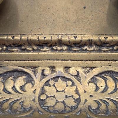 LOT 176F: Vintage Brass Inkwell with Ornate Design & Decorative Base, and Feather Quill Pen