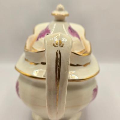 LOT 177K: Antique "The Mother's Grave" Purple Transferware Mourning Teapot