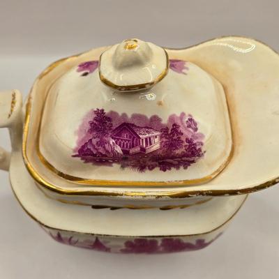 LOT 177K: Antique "The Mother's Grave" Purple Transferware Mourning Teapot