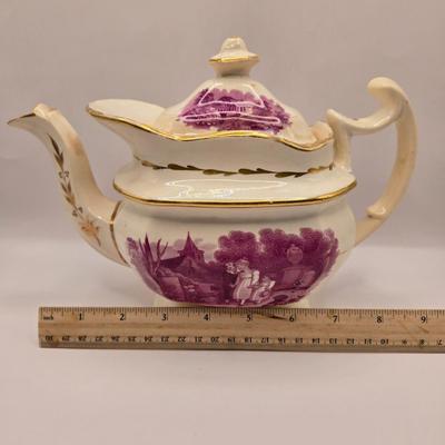 LOT 177K: Antique "The Mother's Grave" Purple Transferware Mourning Teapot