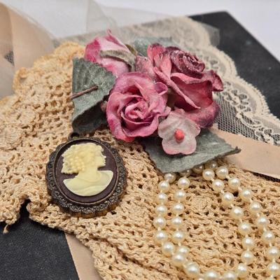 LOT 179F: Victorian Romance! Two Teapots, Sugar, & Creamer, Beautiful Hat Box, Hand Made Doily, Elegantly Decorated Fletcher Knebel...