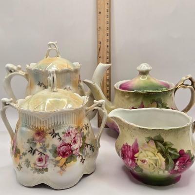 LOT 179F: Victorian Romance! Two Teapots, Sugar, & Creamer, Beautiful Hat Box, Hand Made Doily, Elegantly Decorated Fletcher Knebel...