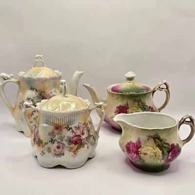LOT 179F: Victorian Romance! Two Teapots, Sugar, & Creamer, Beautiful Hat Box, Hand Made Doily, Elegantly Decorated Fletcher Knebel...