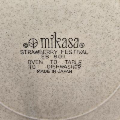 LOT 180K: Mikasa Strawberry Festival Table Ware, Including 8 Dinner Plates, 8 Soup/ Salad Bowls, 6 Dessert Plates, 6 Cups, & 8 Saucers