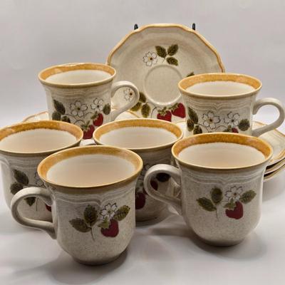 LOT 180K: Mikasa Strawberry Festival Table Ware, Including 8 Dinner Plates, 8 Soup/ Salad Bowls, 6 Dessert Plates, 6 Cups, & 8 Saucers