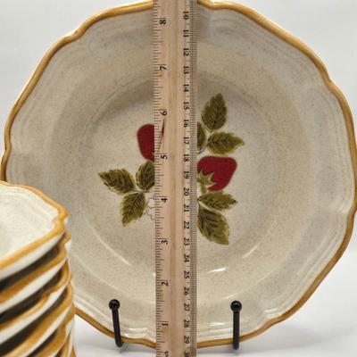 LOT 180K: Mikasa Strawberry Festival Table Ware, Including 8 Dinner Plates, 8 Soup/ Salad Bowls, 6 Dessert Plates, 6 Cups, & 8 Saucers