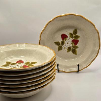 LOT 180K: Mikasa Strawberry Festival Table Ware, Including 8 Dinner Plates, 8 Soup/ Salad Bowls, 6 Dessert Plates, 6 Cups, & 8 Saucers