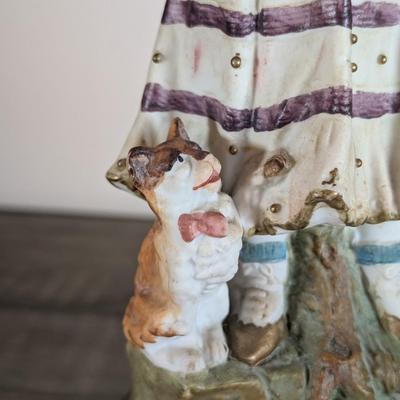 LOT 183D: Antique/Vintage Porcelain Bisque Girl Feeding The Cat Lamp, Untested.