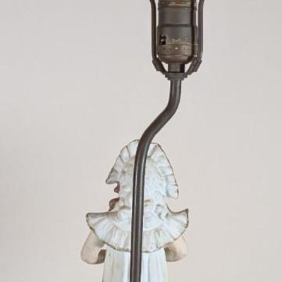 LOT 183D: Antique/Vintage Porcelain Bisque Girl Feeding The Cat Lamp, Untested.