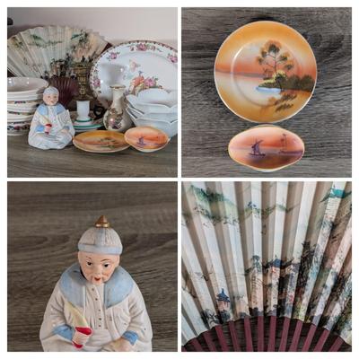 LOT:: 184K: Antique/Vintage Asian & Japanese Collection, German Bisque Porcelain Asian Nodder, Dishes, Plates, Bowls, Glenwood &...