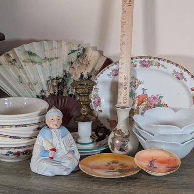 LOT:: 184K: Antique/Vintage Asian & Japanese Collection, German Bisque Porcelain Asian Nodder, Dishes, Plates, Bowls, Glenwood &...