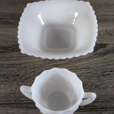 LOT 185K: Vintage Westmoreland Milk Glass Ring & Petal Fruit Bowl, Anchor Hocking Vases, Bowls, Dishes & Juice Glasses