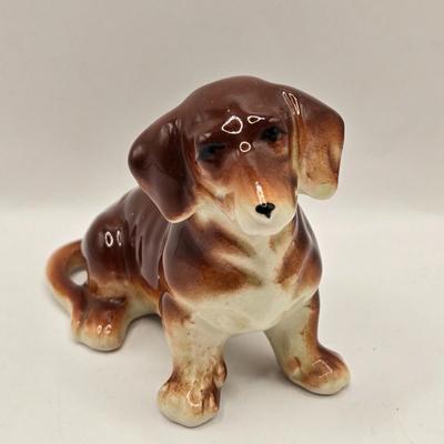 LOT 201F: Who Let the Dogs Out? 2 Hand-Painted Spaniel Figures, Windsor Cup w/Schnauzer Face, Hand-Painted 1950s Dachshund Figure,...