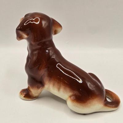 LOT 201F: Who Let the Dogs Out? 2 Hand-Painted Spaniel Figures, Windsor Cup w/Schnauzer Face, Hand-Painted 1950s Dachshund Figure,...