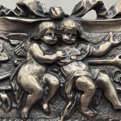 LOT 202D: Antique / Vintage Victorian Decor Collection: Signed Wooden Box, A Victor & Co Pin Cushion, Cherub Photo Frame & More