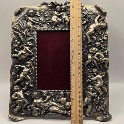 LOT 202D: Antique / Vintage Victorian Decor Collection: Signed Wooden Box, A Victor & Co Pin Cushion, Cherub Photo Frame & More