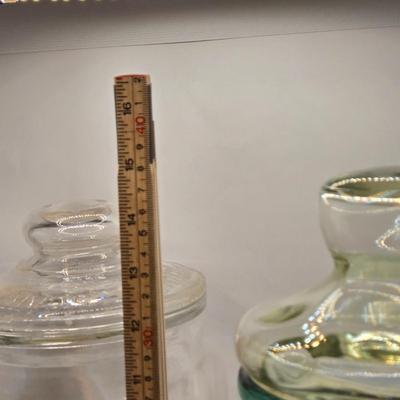 LOT 208K: Large Glass Jar w/ Lid Made in Italy and Scarborough and Company Glass Jar w/ Lid
