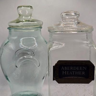 LOT 208K: Large Glass Jar w/ Lid Made in Italy and Scarborough and Company Glass Jar w/ Lid