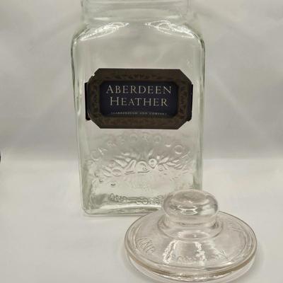 LOT 208K: Large Glass Jar w/ Lid Made in Italy and Scarborough and Company Glass Jar w/ Lid