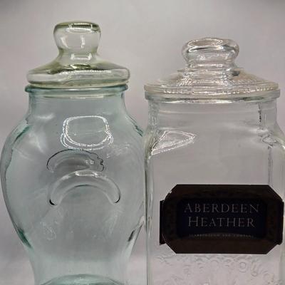 LOT 208K: Large Glass Jar w/ Lid Made in Italy and Scarborough and Company Glass Jar w/ Lid