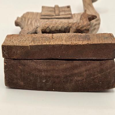 LOT 209K: Dominick the Donkey and His Friends. Wooden Mule with Big Smile, Alpaca Mom & Baby and Ceramic Donkey Made in Japan