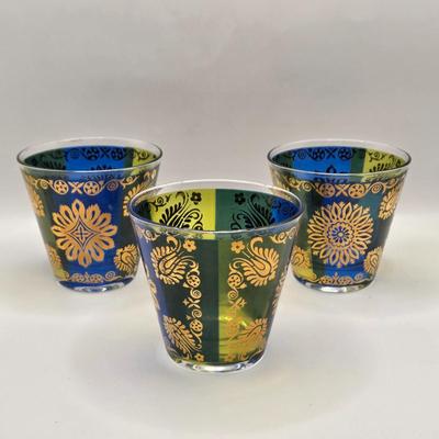 LOT 211K: MCM 1950s Georges Briard Enamel Coffee Pot &Cooking Pot and 3 Low Ball Glasses