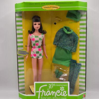 LOT 213D: I'm a Barbie Girl. Barbie Accessories, Carry Case, Multiple Barbie Dolls, and Vintage 30th Anniversary Francie Doll NIB