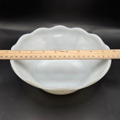 LOT 218D: 1960s Milk Glass Harvest Grape Punchbowl w/ 12 Matching Cups and Smaller Milk Glass Bowl w/ 9 Additional Cups