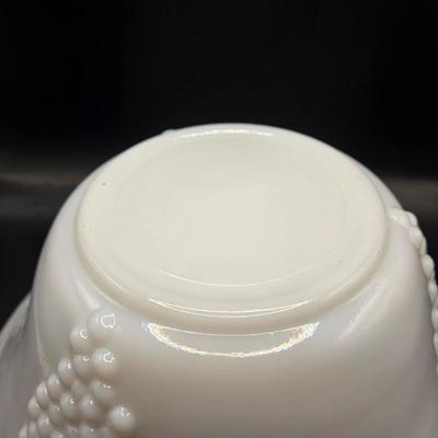 LOT 218D: 1960s Milk Glass Harvest Grape Punchbowl w/ 12 Matching Cups and Smaller Milk Glass Bowl w/ 9 Additional Cups