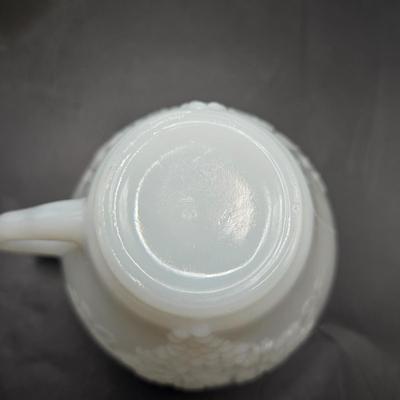 LOT 218D: 1960s Milk Glass Harvest Grape Punchbowl w/ 12 Matching Cups and Smaller Milk Glass Bowl w/ 9 Additional Cups