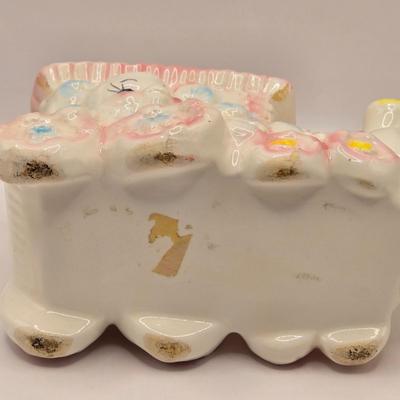 LOT 219D: Vintage 1950s Ceramic Train Nursery Planter, Carousel Nursery Planter, and Bear Nursery Planter