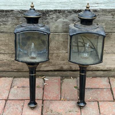 LOT 243G: Pair Of Antique Beveled Glass Carriage Lamps