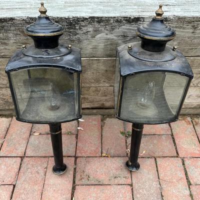 LOT 243G: Pair Of Antique Beveled Glass Carriage Lamps