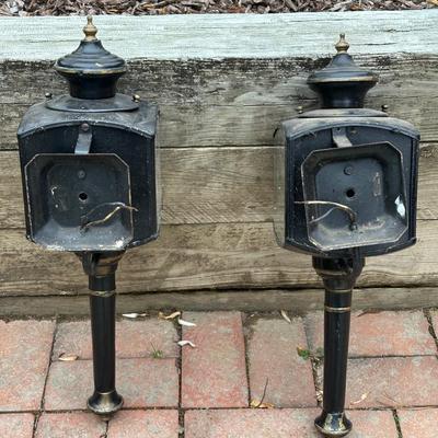 LOT 243G: Pair Of Antique Beveled Glass Carriage Lamps