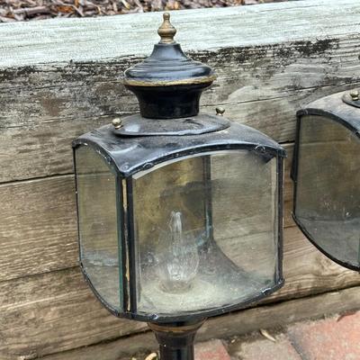 LOT 243G: Pair Of Antique Beveled Glass Carriage Lamps