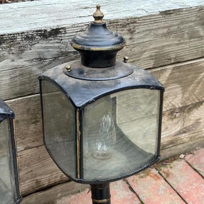 LOT 243G: Pair Of Antique Beveled Glass Carriage Lamps