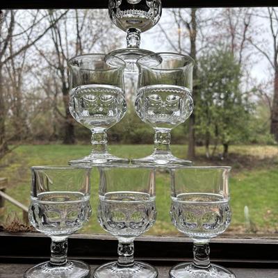 LOT 112K: Vintage Set of Indiana Glass Clear Kings Crown Thumbprint Stemware