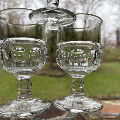 LOT 112K: Vintage Set of Indiana Glass Clear Kings Crown Thumbprint Stemware