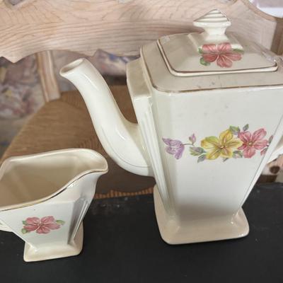 LOT 68LL: Vintage Art Deco Royal National Brotherhood of Operative Potters Tea Pot & Creamer w/ Lidded China Serving Dishes