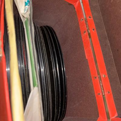 LOT 996BB: Misc 45 record albums and carrying cases +extra