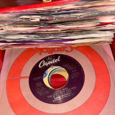 LOT 996BB: Misc 45 record albums and carrying cases +extra