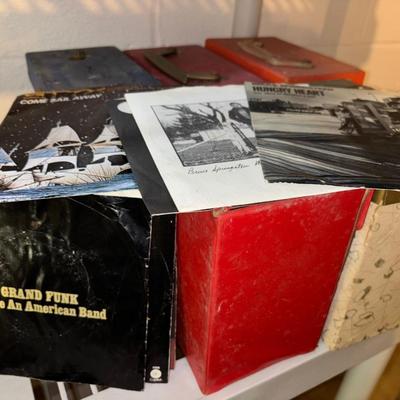 LOT 996BB: Misc 45 record albums and carrying cases +extra