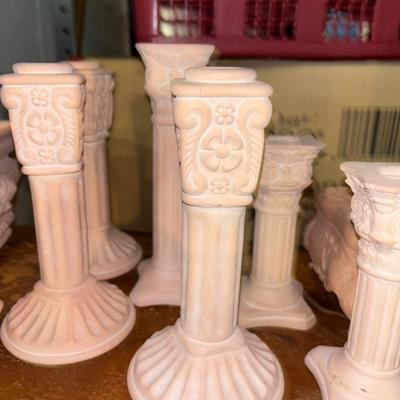 LOT 996B: Terracota decor items candlesticks +more