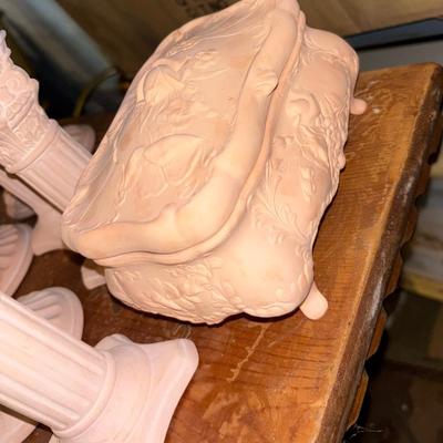LOT 996B: Terracota decor items candlesticks +more