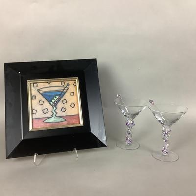 K8044 Framed Martini Art with Glasses