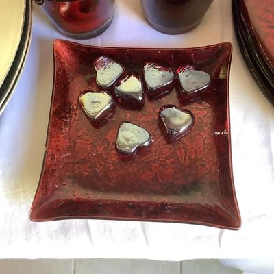 K8046 Red Glass and Plates Lot