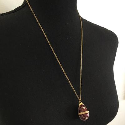 Vintage gold, brown enameled Faberge egg pendant necklace